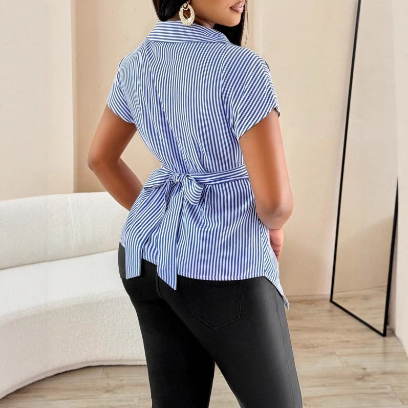 Striped Patchwork Slim Fit Short Sleeve Casual Shirt