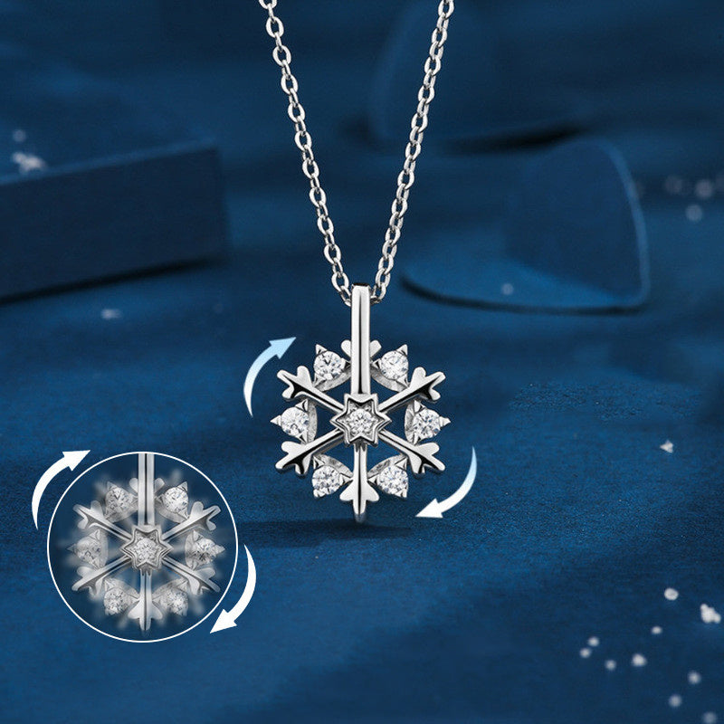 925 SIlver Glamorous Rhinestone Spinning Snowflake Women's Chain Pendant Necklace in Assorted Finishes-Theone Apparel