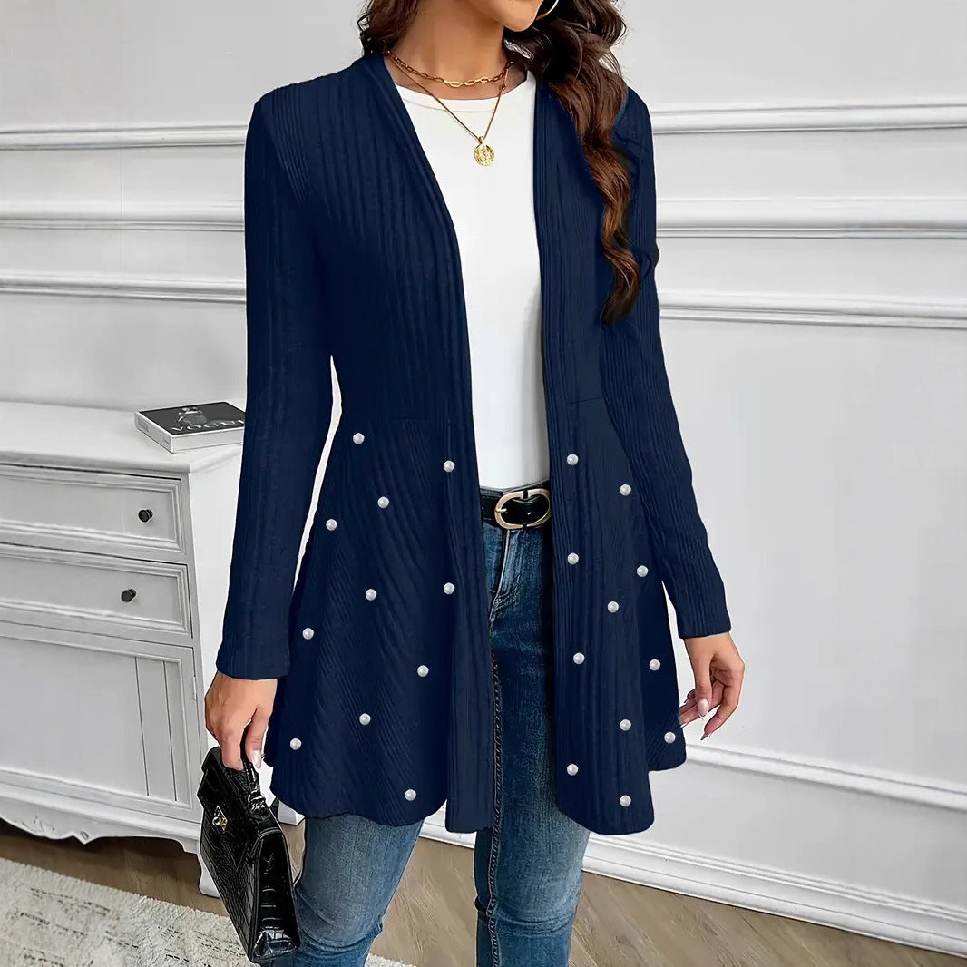 Beaded Knit Cape Jacket For Elegant Commuting And Evening Wear