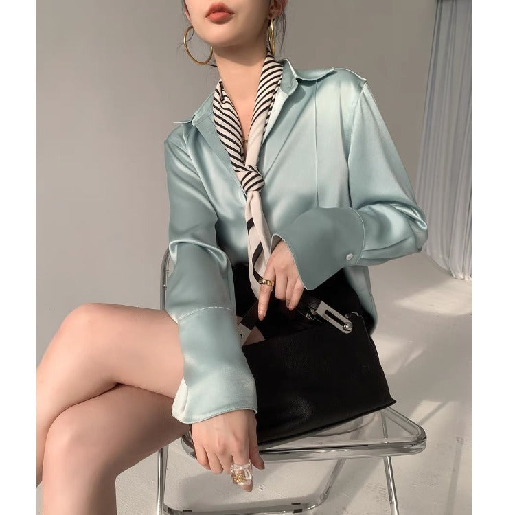 Women's Elegant Satin Pullover Shirt With Soft Draped Finish