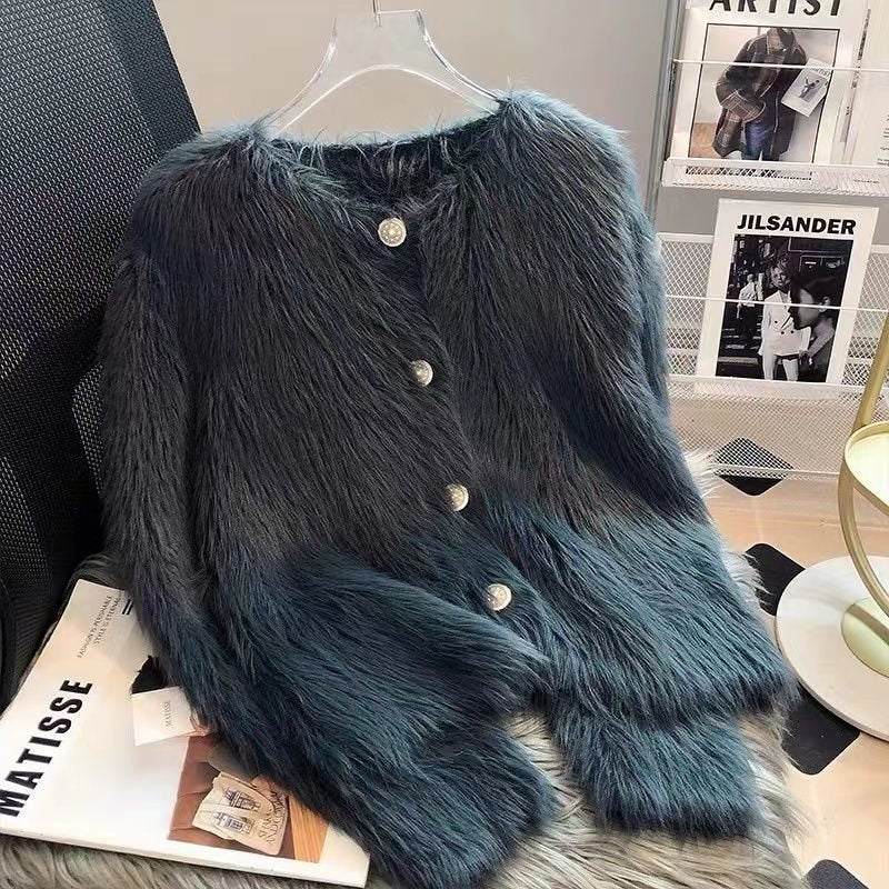Faux Mink Velvet Knit Short Cardigan Sweater Coat Thickened