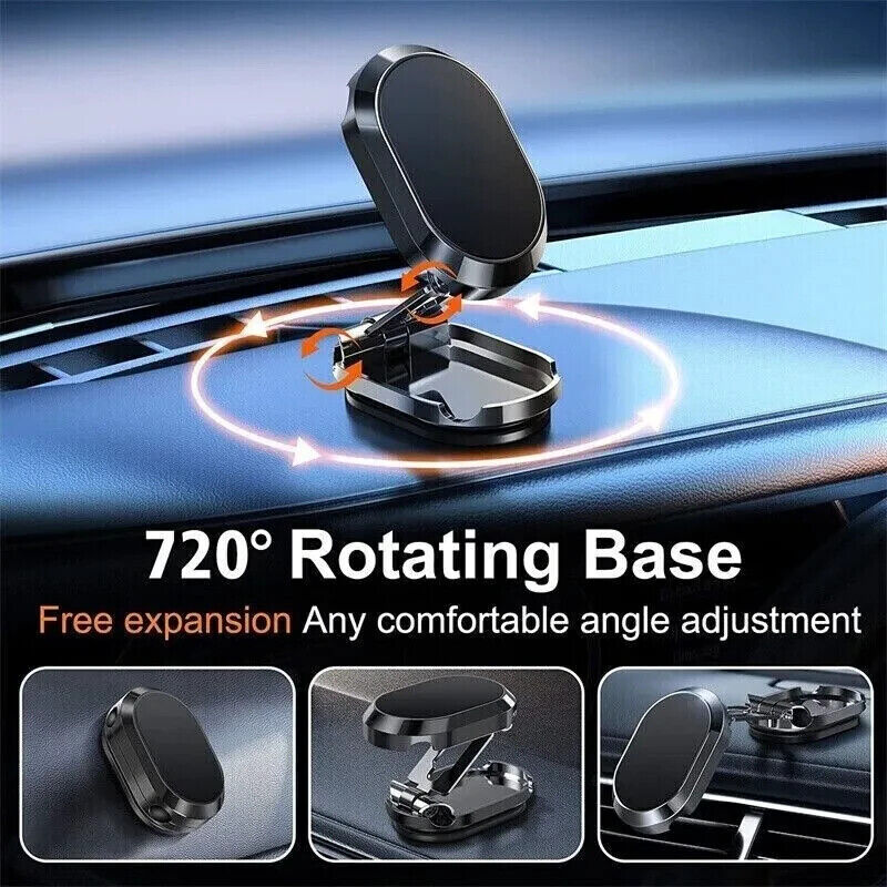 Foldable Magnetic Stainless?Steel Dashboard Phone Holder With 360° Rotation