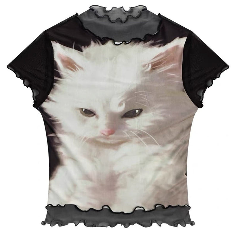 Breathable Mesh Short Sleeve Printed Summer Active Casual Women's Top