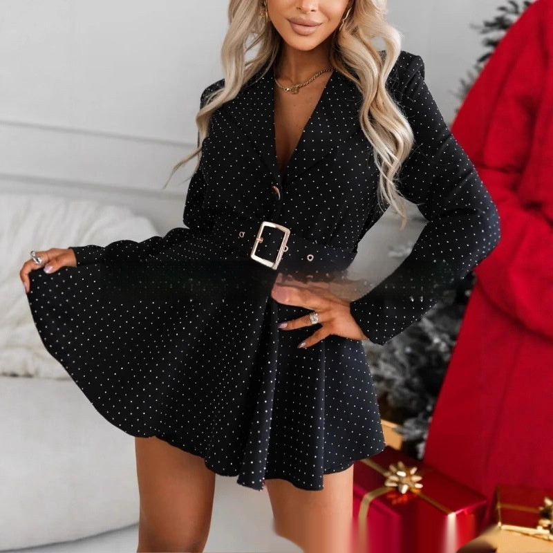 Sequined Lapel Tailored Jumpsuit With Straight Leg Silhouette