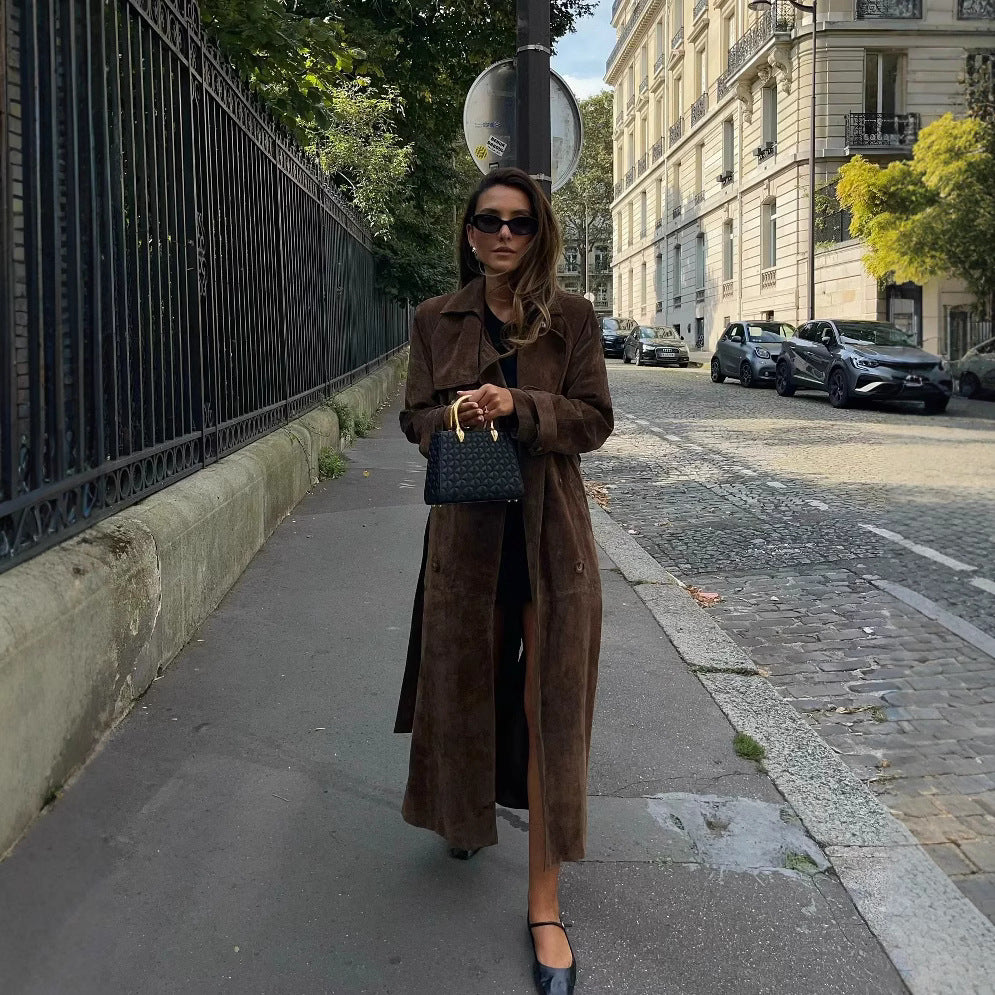 Double-Breasted Long Wool Coat With Suit Collar