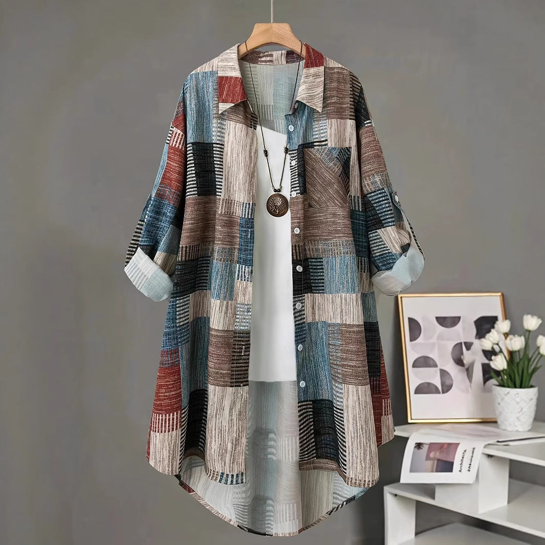 Women's Retro Colorblock Loose Fit Casual Outdoor Long Sleeve Top