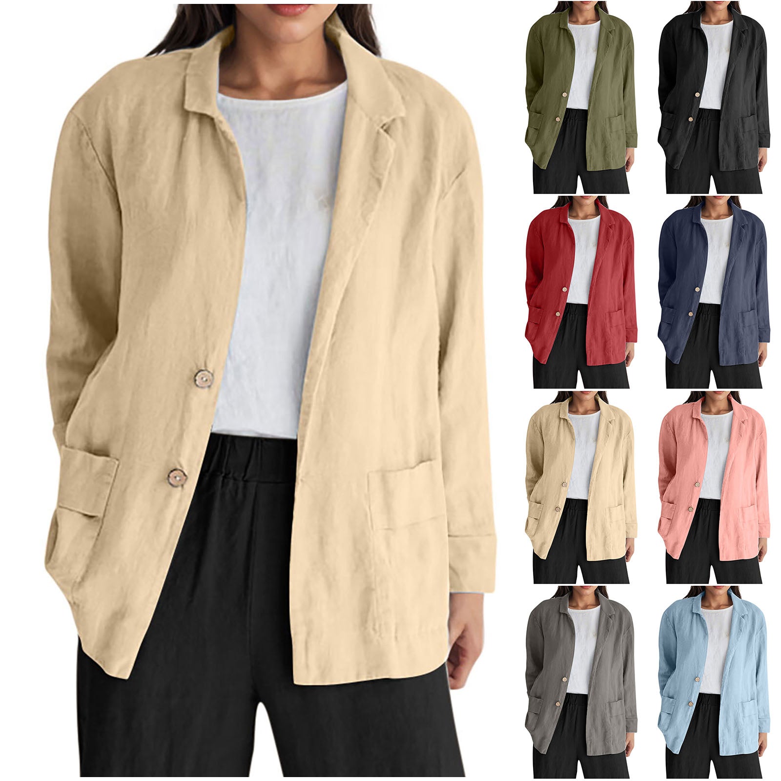 Lightweight Cotton-Linen Mid-Length Button Coat For Women