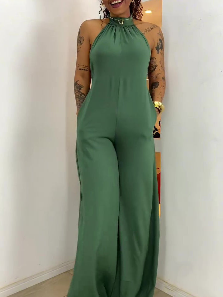 Halter Neck Backless Jumpsuit With Full Length Pants