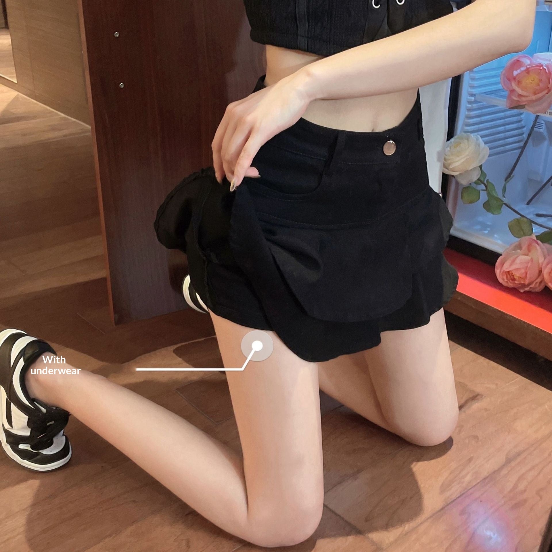 Designer Ruffled Denim Mini Skirt With Figure Hugging Fit