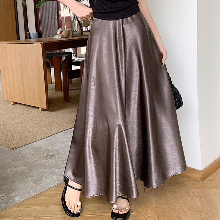 Acetate Satin Draped Skirt For Casual Versatile Styling-Theone Apparel