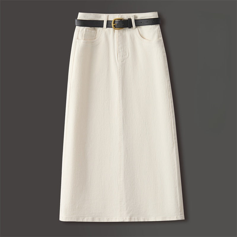 Brown A-Line Retro Slit Skirt That Flatters Every Curve-Apricot-Theone Apparel