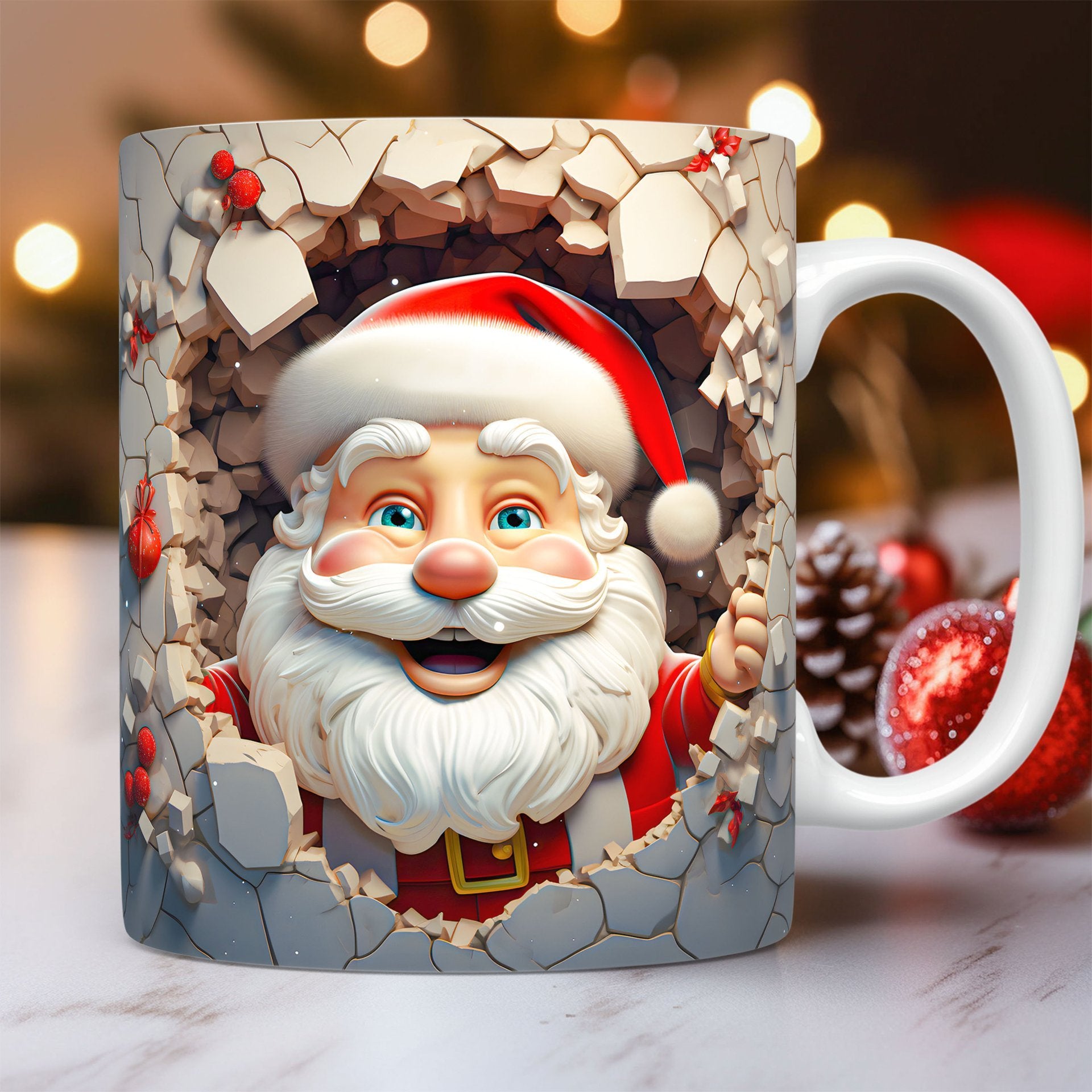 Christmas Op Art 3D Illusion Santa Claus Ceramic Coffee Mug in Assorted Colors-Style 7-Theone Apparel