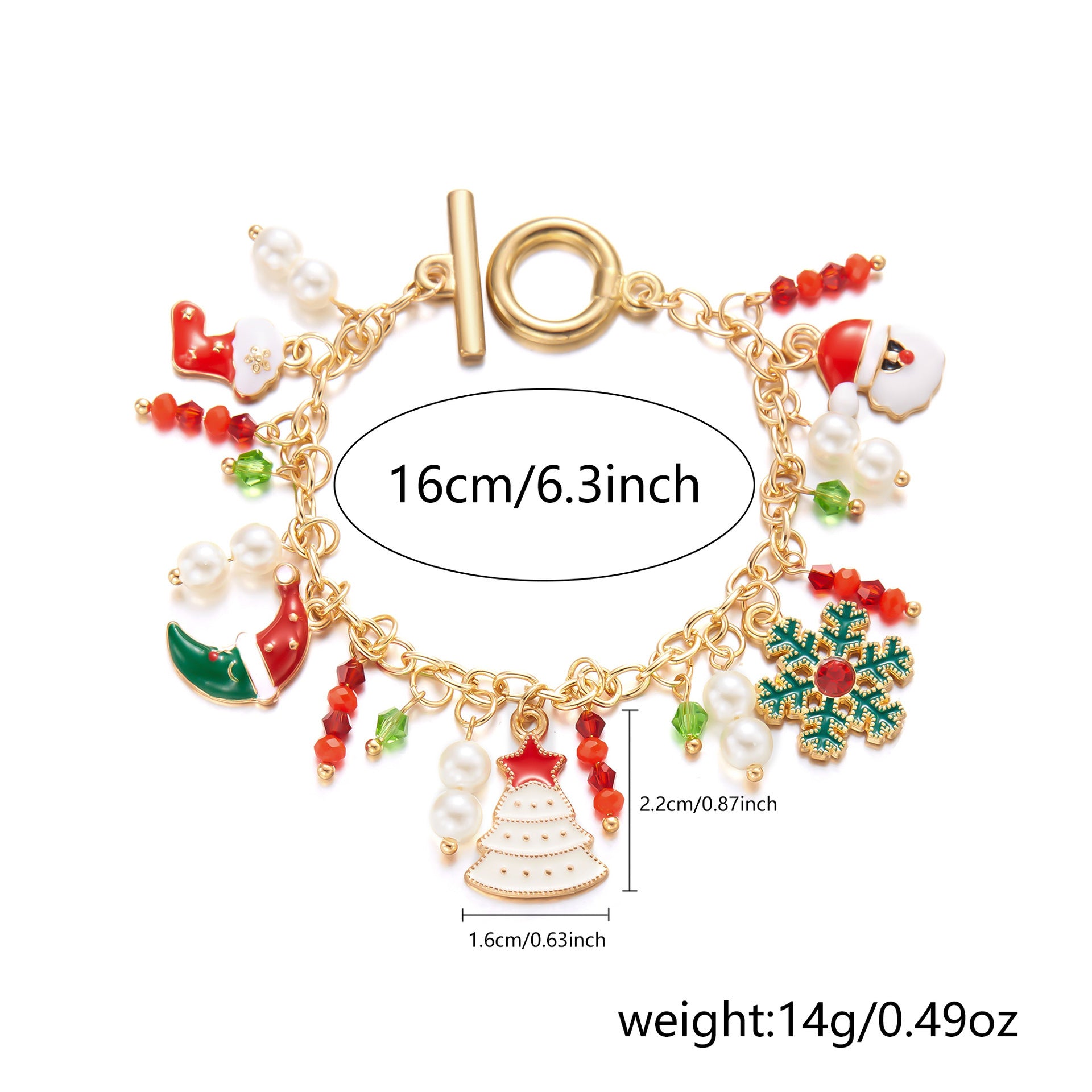 Christmas Rhinestone-Accent Enameled Toggle-Clasp Women's Charm Bracelet in Assorted Styles-Theone Apparel