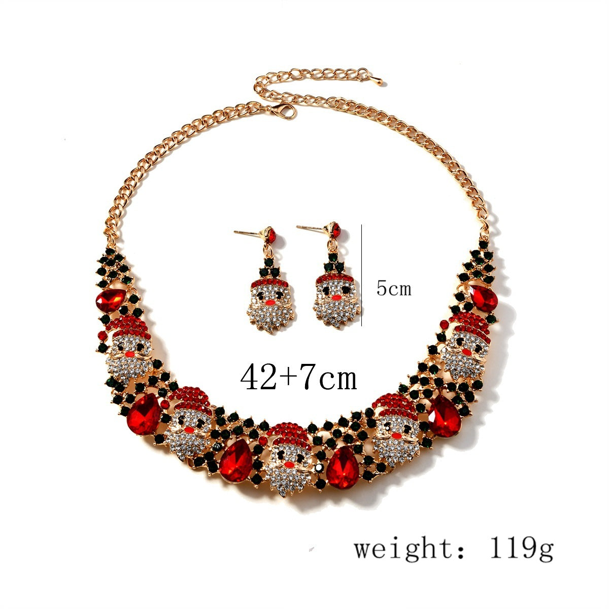 Christmas Santa Claus Rhinestone Collar Necklace & Dangle Post Earrings Set-Theone Apparel