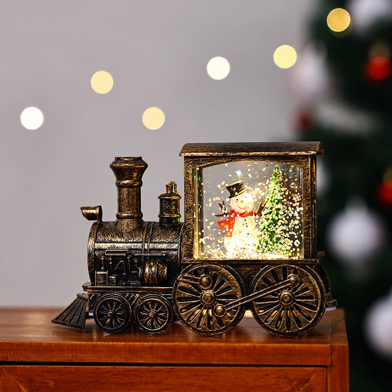 Christmas Themed Train Car Snowglobe with Glitter-Gilded Train Snowman Tree-Theone Apparel