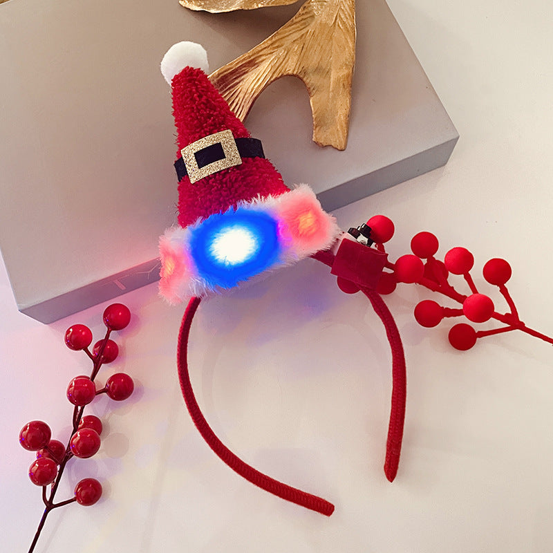 Christmas Tree Headband Hat with LED String Lights-17 Red Belt Fleece Hat-Theone Apparel