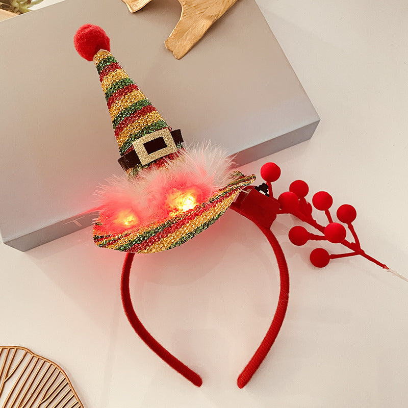 Christmas Tree Headband Hat with LED String Lights-23 Red Yellow Green Feather-Theone Apparel