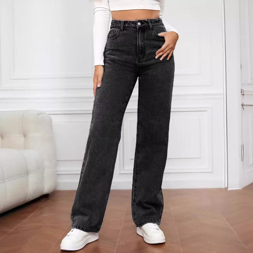 Classic High-Waisted Straight-Leg Jeans for Everyday Outfits-Theone Apparel