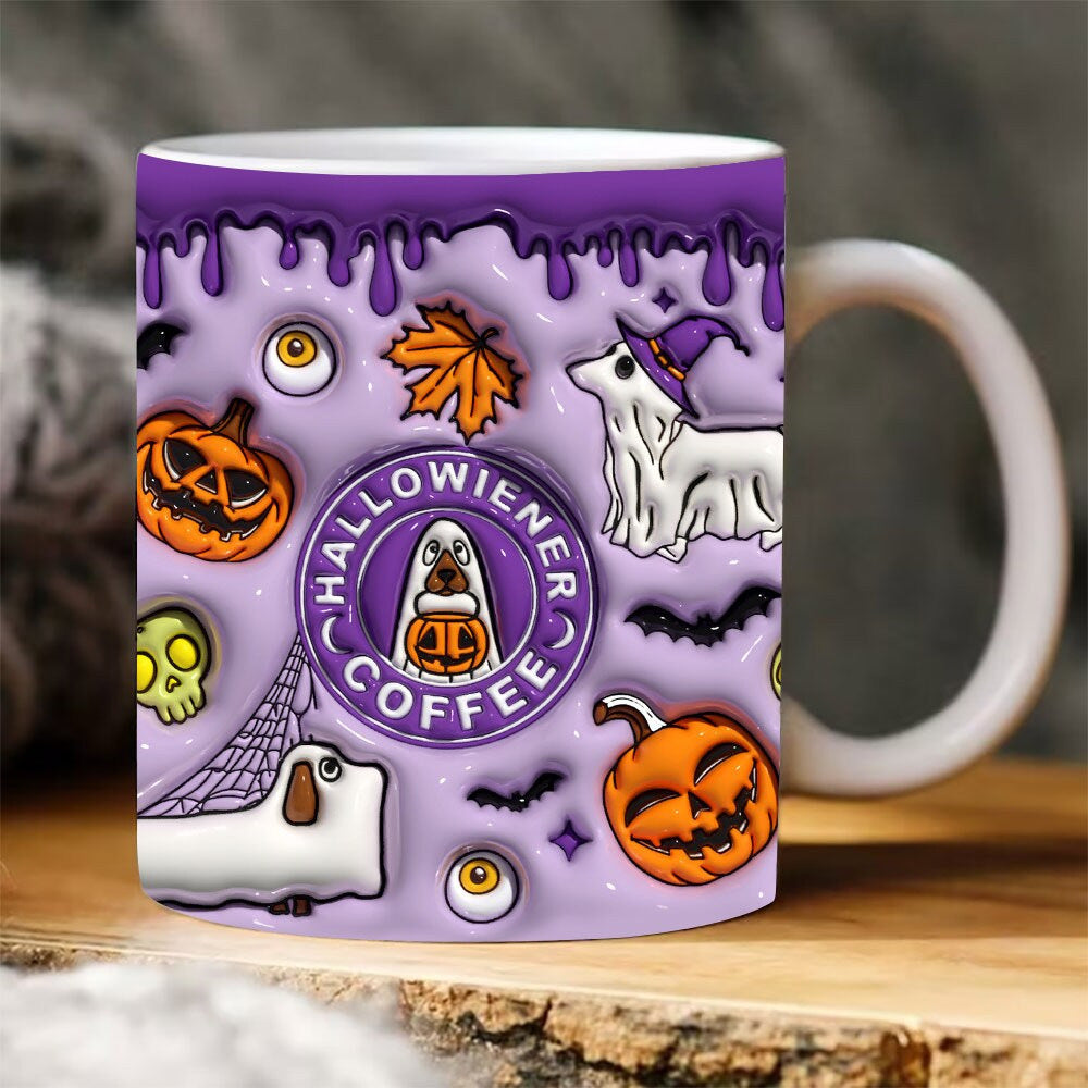 Colorful Halloween Themed Ceramic Coffee Mug in Various Colors-Purple-Theone Apparel