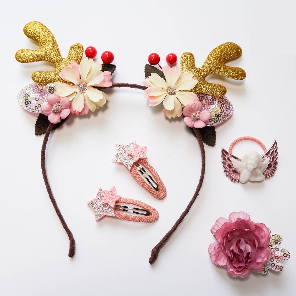 Cottagecore Christmas Yuletide Themed Floral Antler Headband-Theone Apparel