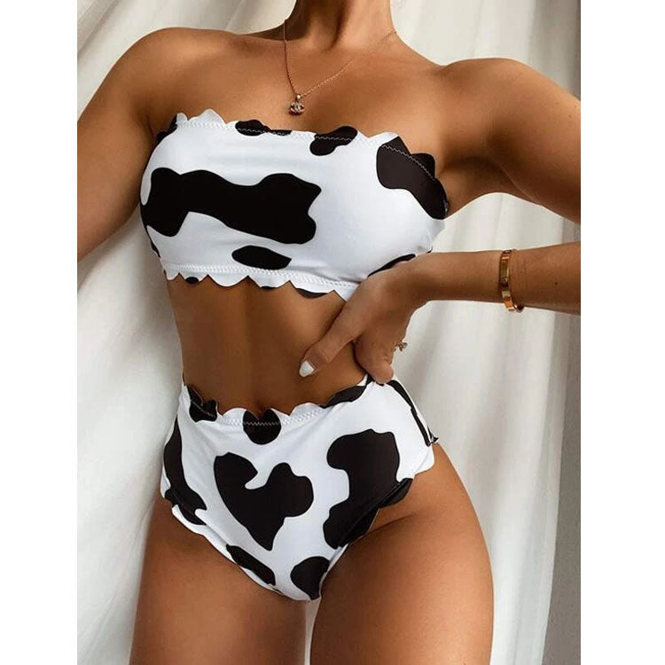 Cow Print Wrapped-Bust Bikini Set for Bold Summer Style-Cow Print-Theone Apparel