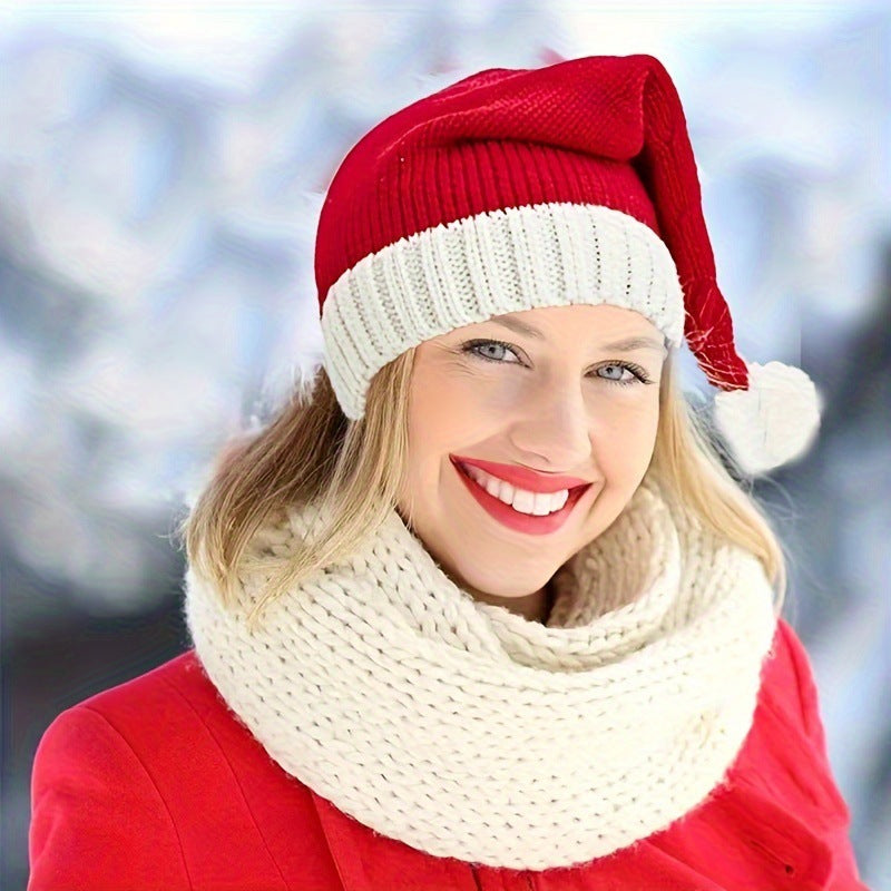 Crochet Style Lightweight Santa Claus Hat with Puffball-Theone Apparel