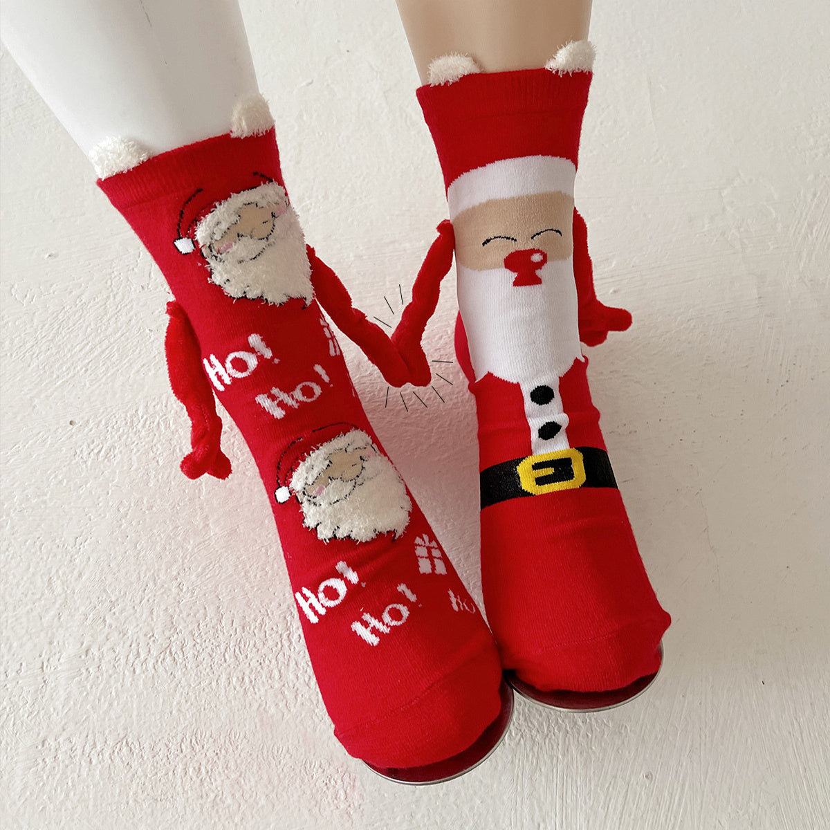 Cute Magnetic Hand Holding Christmas Themed Ankle Socks for Couples-Theone Apparel