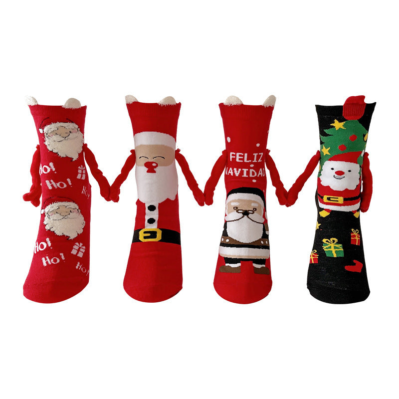 Cute Magnetic Hand Holding Christmas Themed Ankle Socks for Couples-Theone Apparel