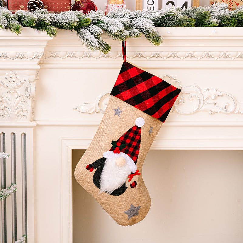 Cute Minimalist 3D Stocking with Red and White Checked Cuff-Christmas Stockings Old Man-Theone Apparel