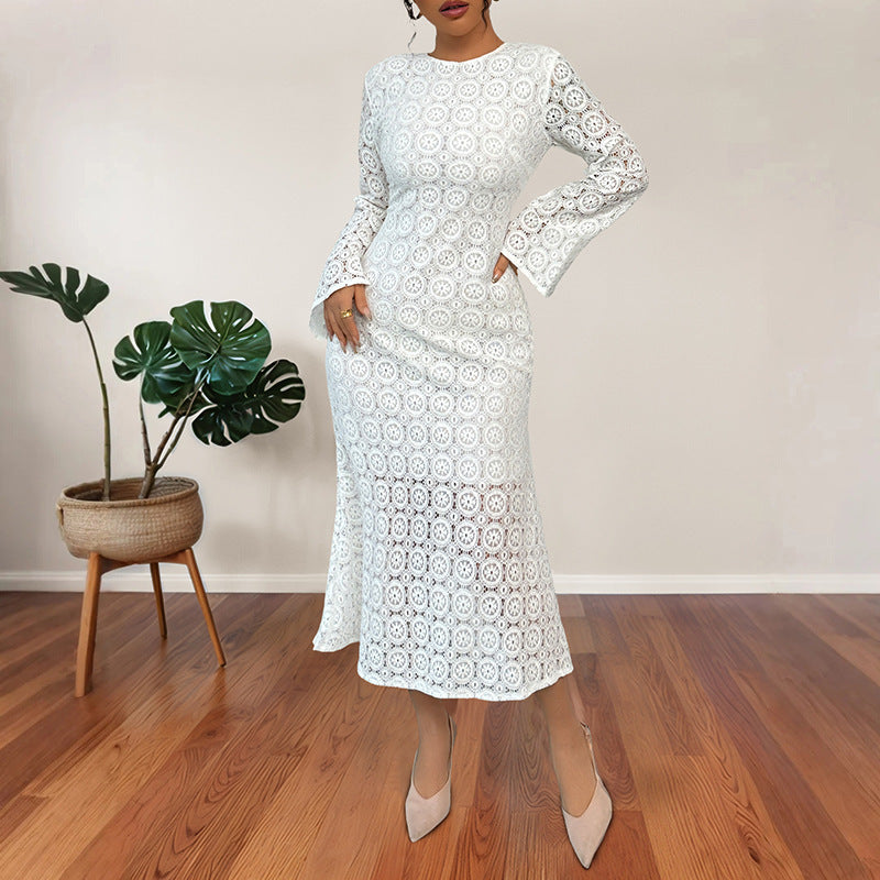 Elegant Lace Fishtail Dress with Alluring Flared Slim Silhouette-Theone Apparel