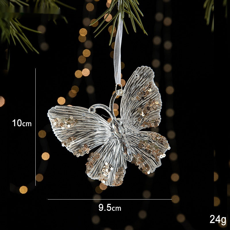 Elegant Sequined Clear Acrylic Hanging Ornament Decorations with Ribbon-Butterfly-Theone Apparel