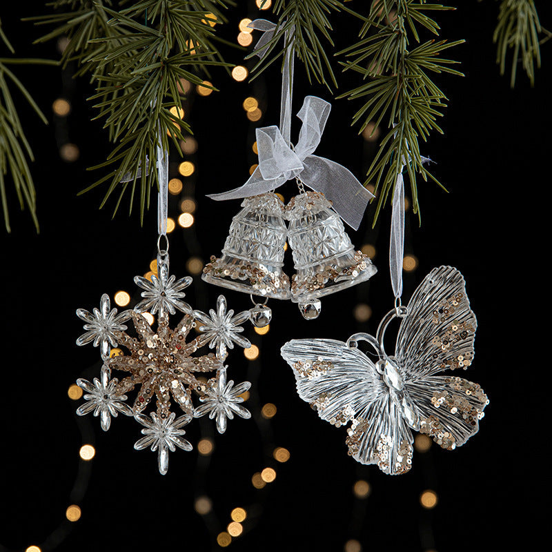 Elegant Sequined Clear Acrylic Hanging Ornament Decorations with Ribbon-Theone Apparel