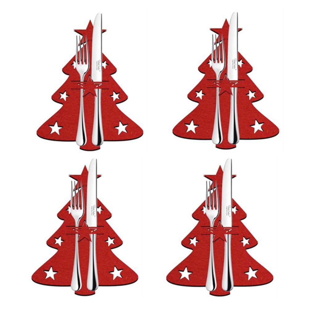 Fabric Christmas Tree & Star Holiday Dinner Silverware Holder Set in Assorted Quantities-Red-Theone Apparel