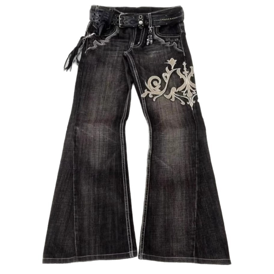 Fashion Embroidered Jeans with Machine-Stitched Elegance-Theone Apparel