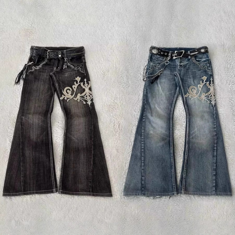 Fashion Embroidered Jeans with Machine-Stitched Elegance-Theone Apparel