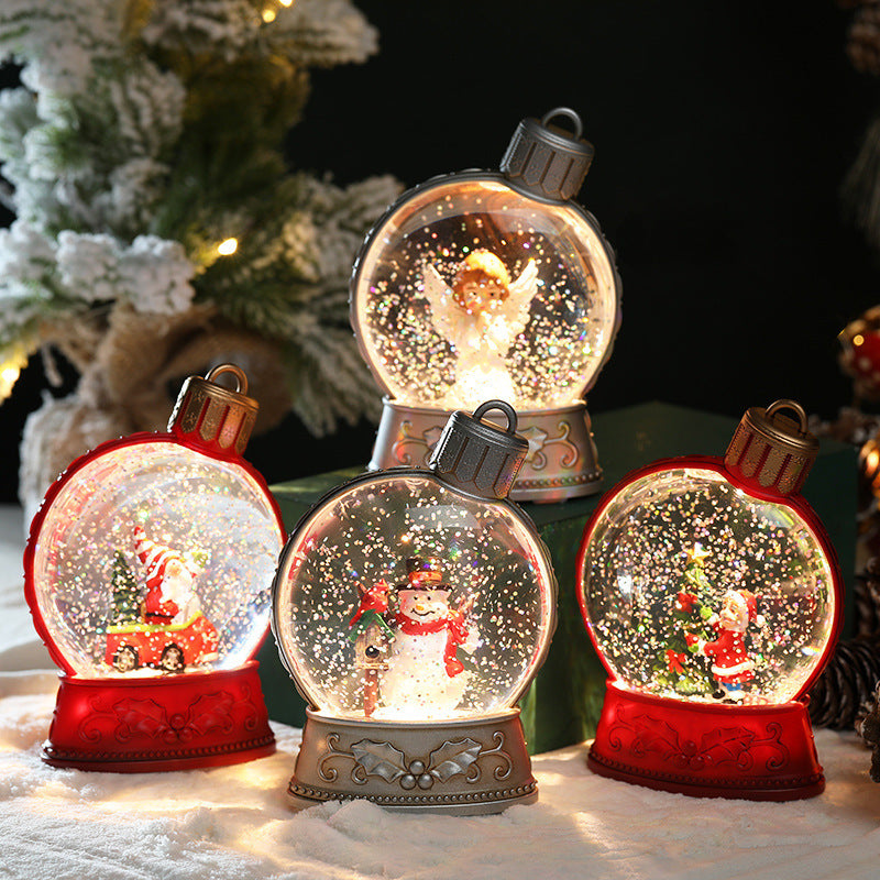 Festive Ornament-Shaped Light-Up Battery-Operated Plastic Snow Globe Christmas Decoration in Assorted Styles-Theone Apparel