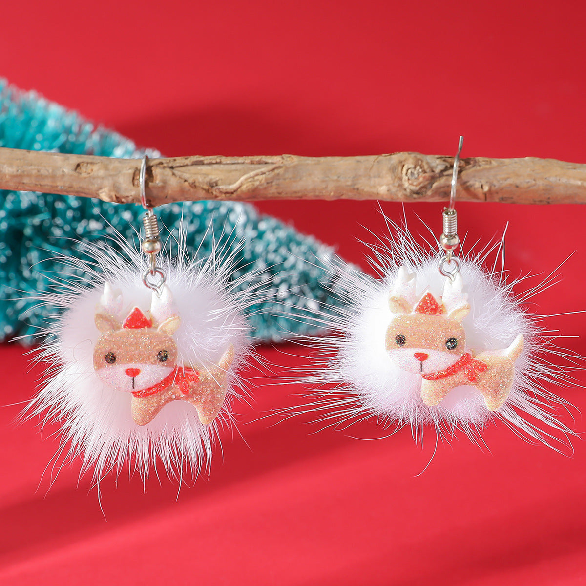 Flufffy Christmas Themed Puffball Earrings in Various Patterns-Style 4-Theone Apparel