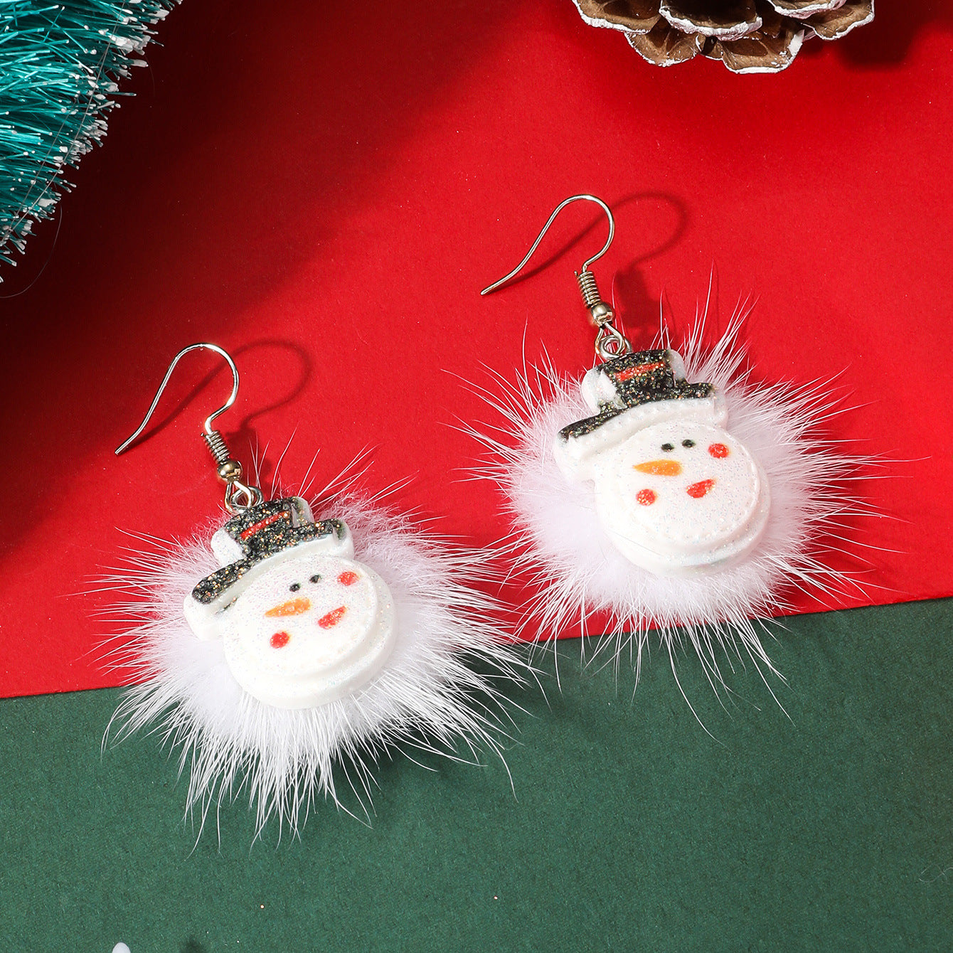 Flufffy Christmas Themed Puffball Earrings in Various Patterns-Style 6-Theone Apparel