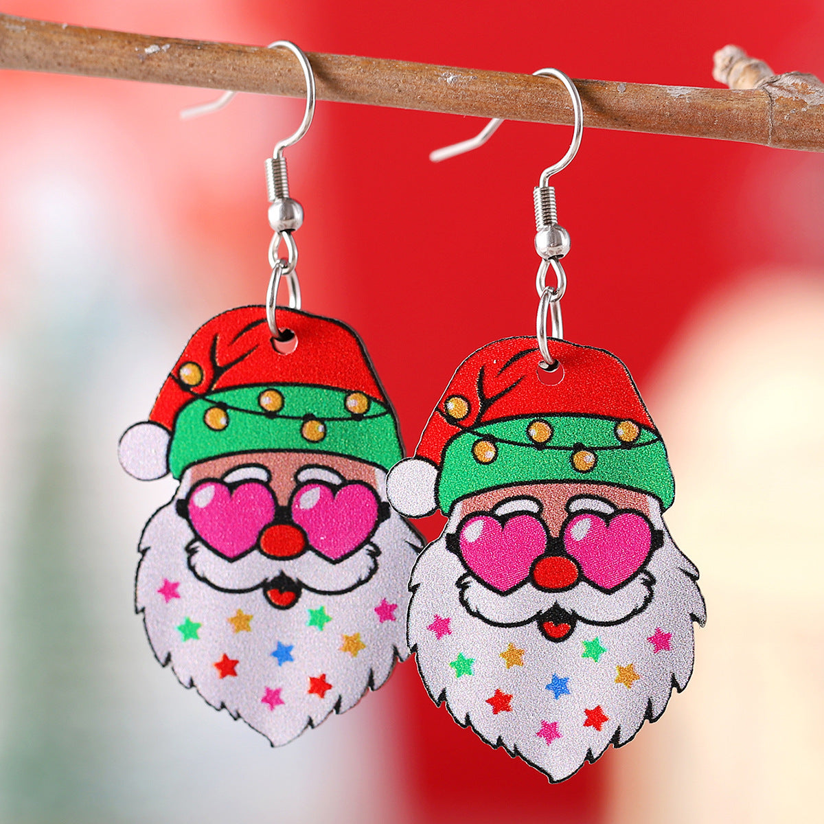 Funky Fun Wooden Cool Santa With Sunglasses Dangle Earrings in Assorted Styles-Style 5-Theone Apparel