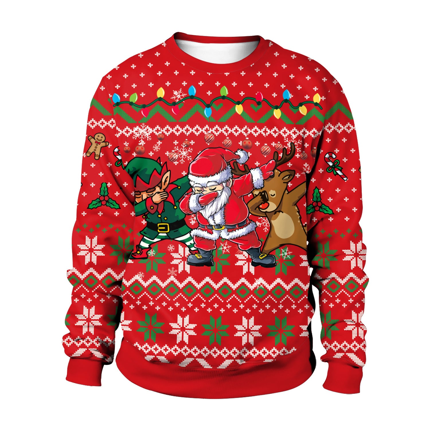 Funny Christmas Party Sweater with Reindeer, Elf and Santa Dabbing-Style 1-Theone Apparel