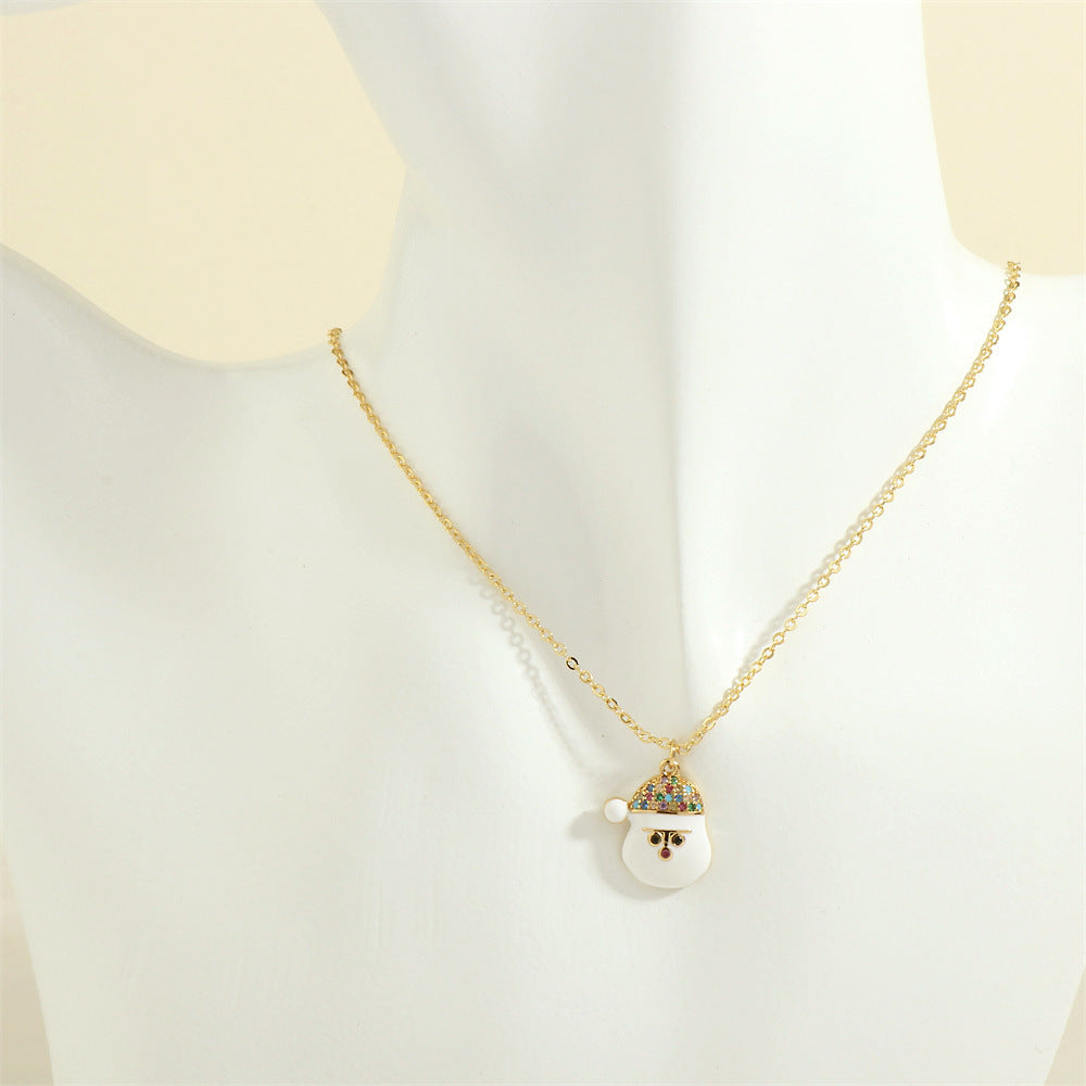 Gold-Tone Christmas Enamel & Rhinestone Chain Pendant Necklace in Assorted Styles-Style 1-Theone Apparel