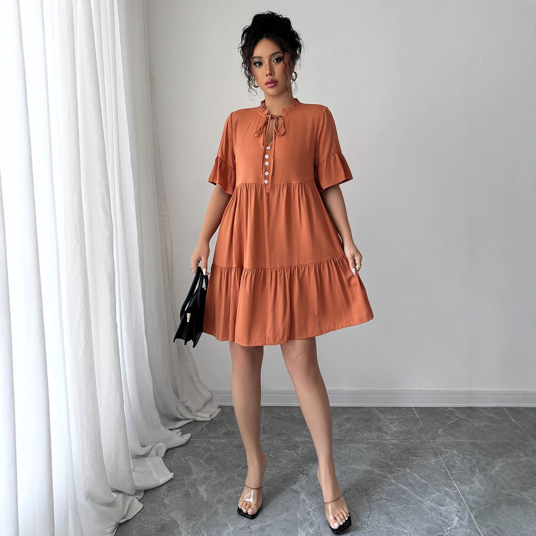 High-Grade Lace-Up Solid Color Dress with Simply Elegant Style-Theone Apparel