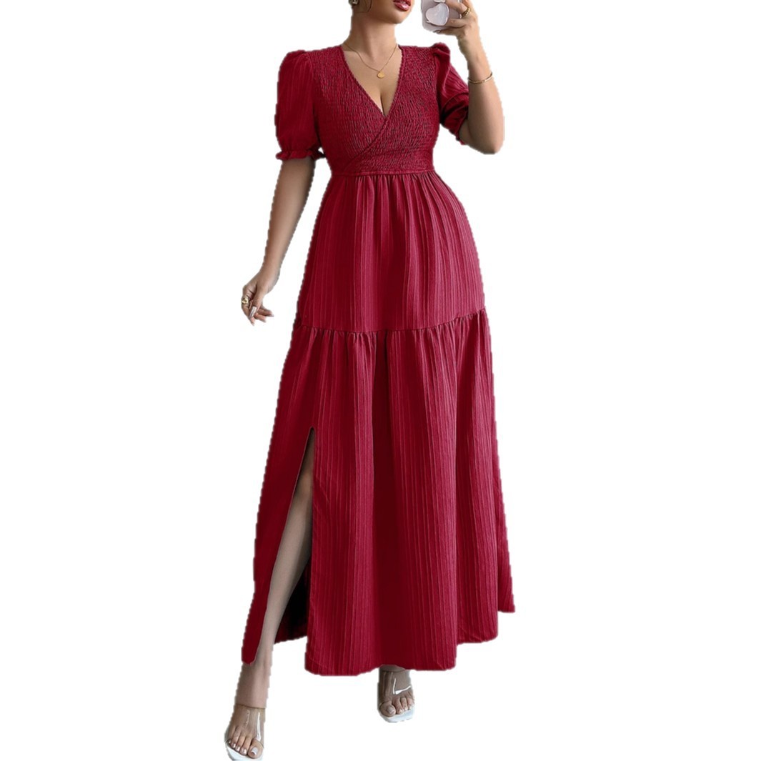 High-Sense Deep V-Neck Dress with Modern Luxe Appeal-Theone Apparel