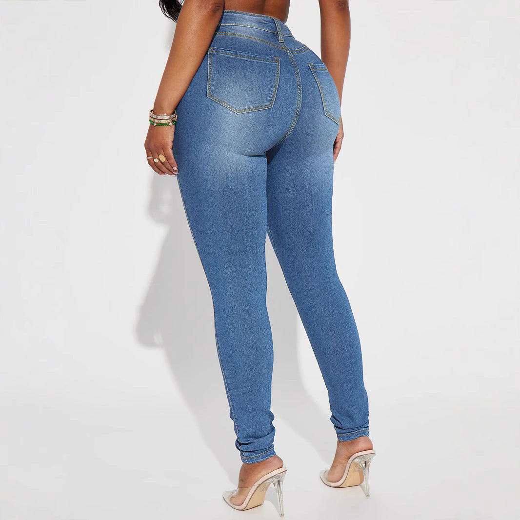 High-Waist Pure Elastic Slim-Fit Jeans for Body Hugging Fit-Theone Apparel