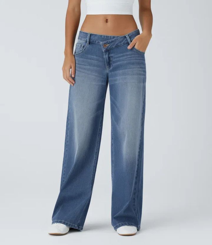 High Waist Straight Jeans with European-American Flair-Blue-Theone Apparel