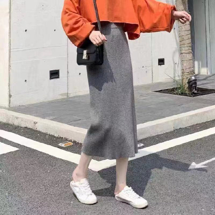 High Waist Straight Sweater Dress For Slimming Comfort-Gray-Theone Apparel