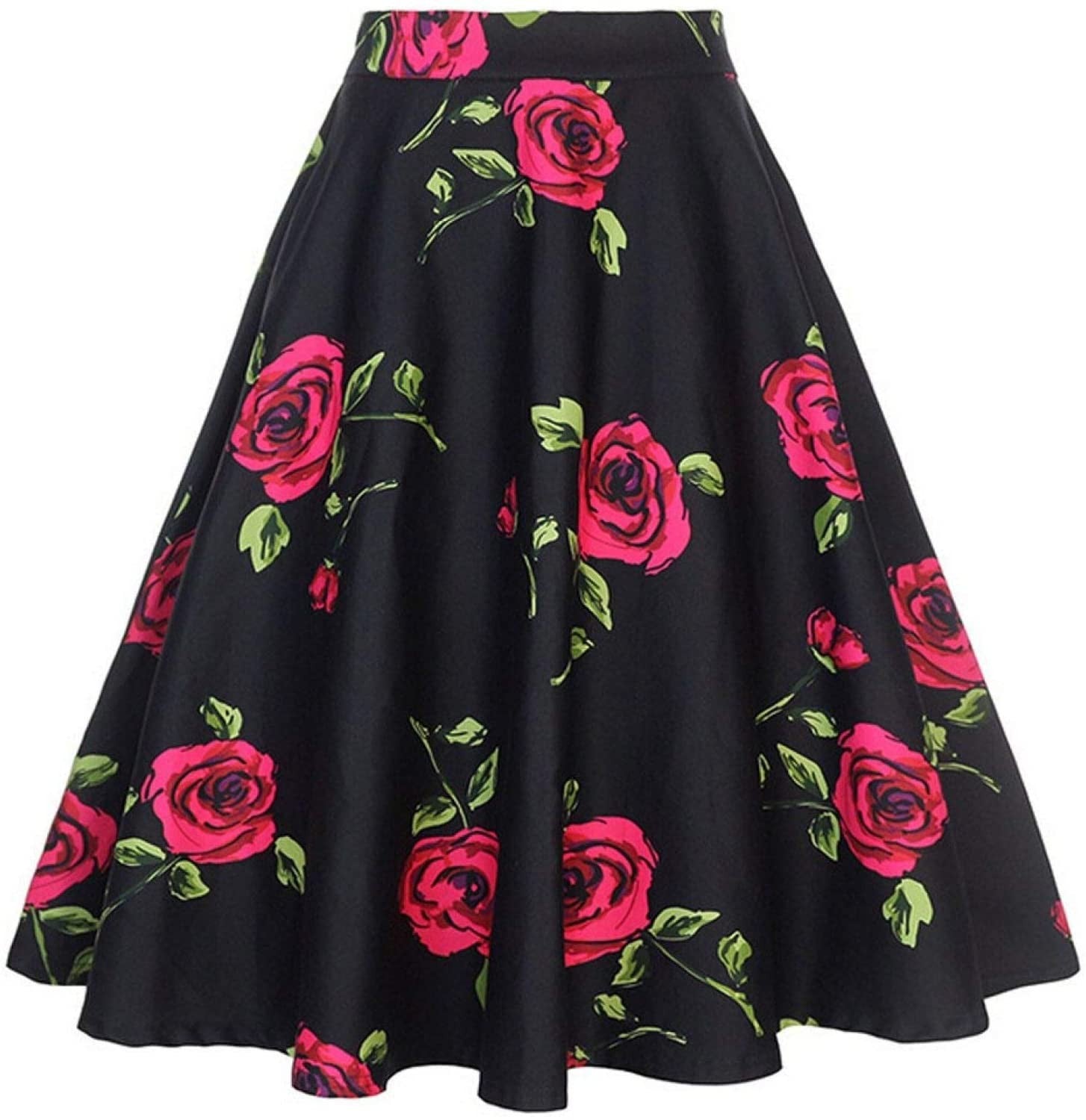 High Waist Watercolor Floral Skirt-Black/Red-Theone Apparel
