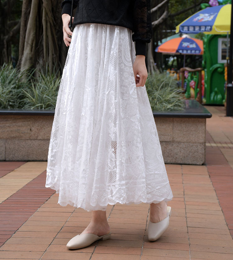 Korean Style High Waist Crocheted Lace Skirt For Delicate Beauty-Theone Apparel