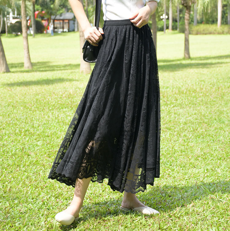 Korean Style High Waist Crocheted Lace Skirt For Delicate Beauty-Black-Theone Apparel