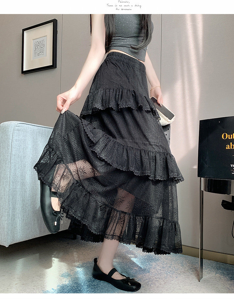 Lace Cake Dress With Net Falbala Bubble Skirt-Theone Apparel